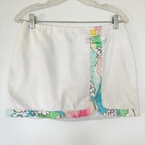 Tibi Vintage White Pique with Floral Print Mini Skirt